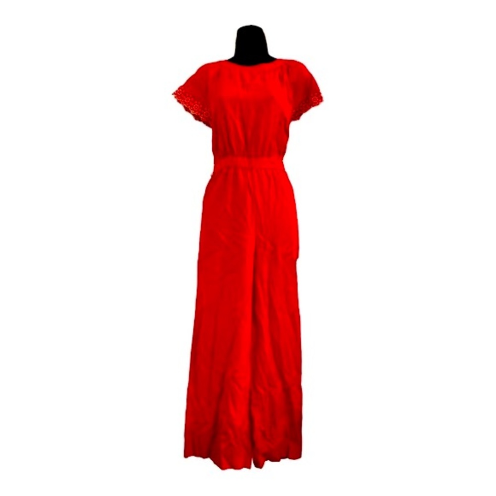 Ann Taylor poppy red embroidered flutter sleeve jumpsuit size 2 brand new
